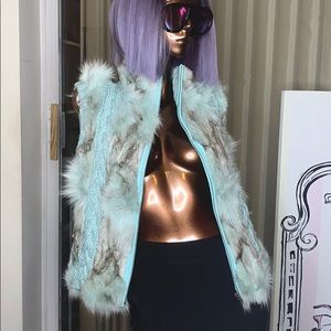 Blue Fox Fur Sweater Vest w/leather trim